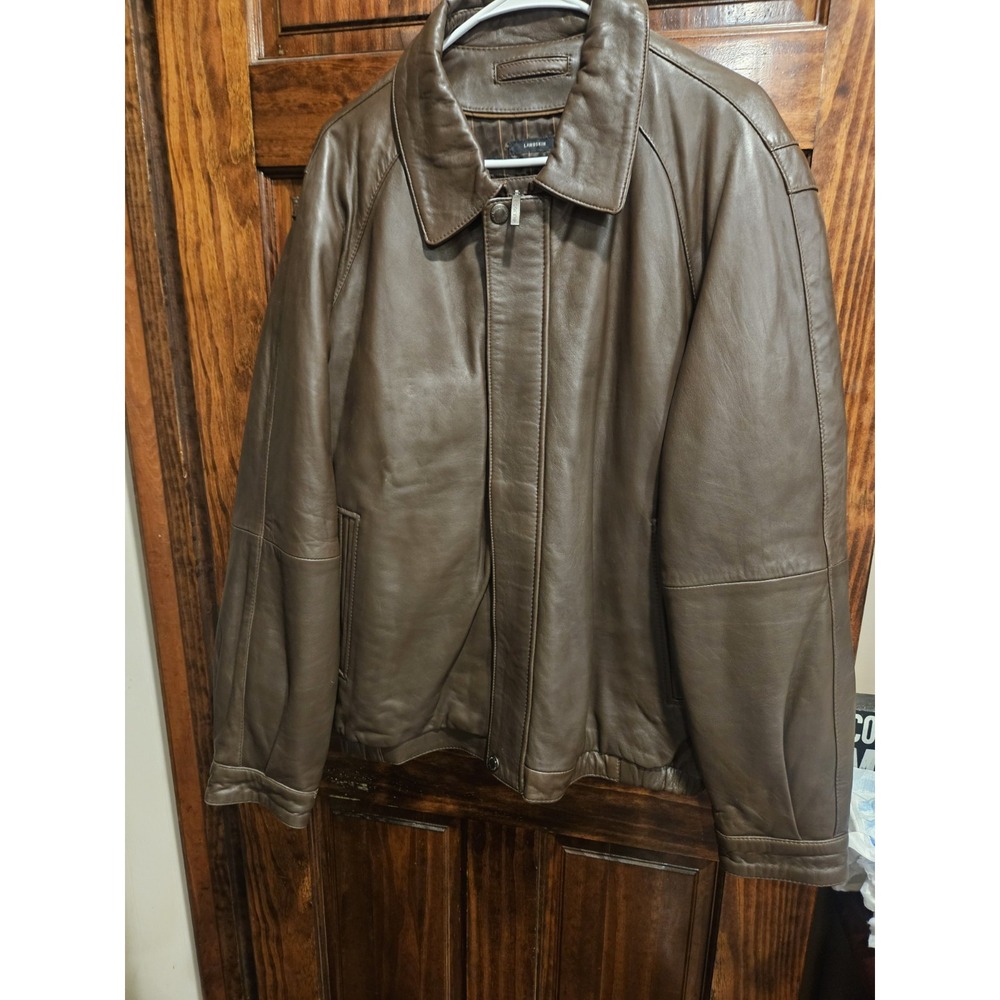Claiborne Outerwear Lambskin Leather Pinstripe Brown Bomber Jacket Men Coat XL
